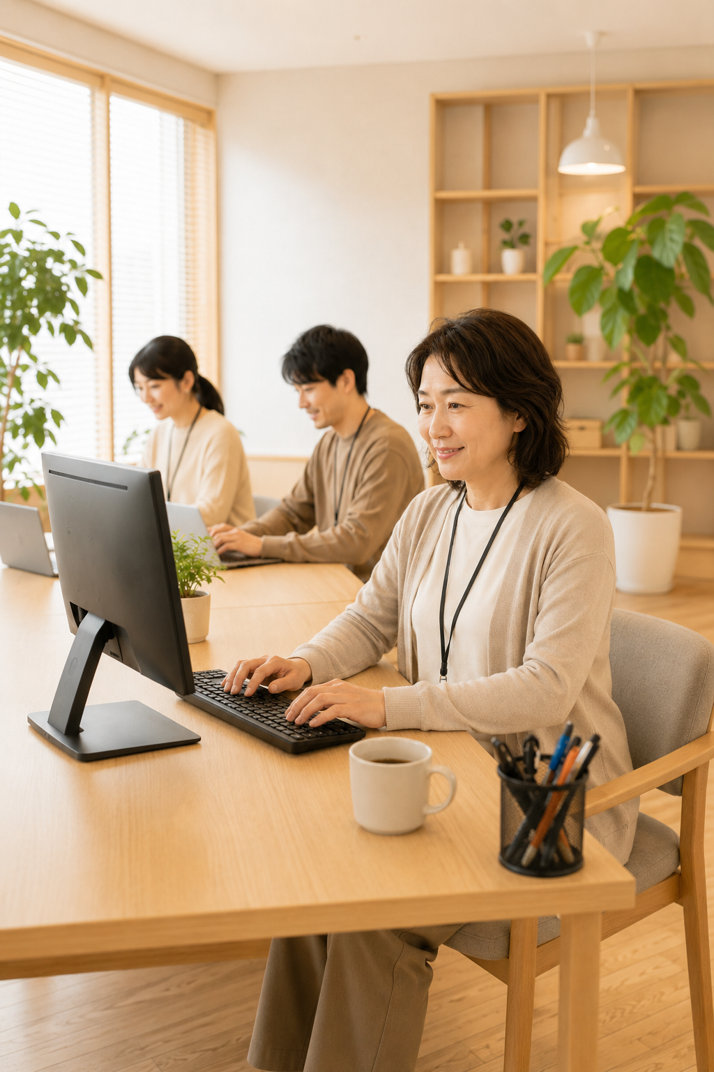 PCで記事作成や動画編集に取り組む様子